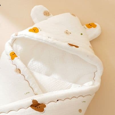 おくるみ かわいい動物柄スカラップ刺繍おくるみ