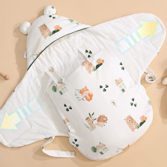 【春秋用(3か月)】おくるみ クマとハリネズミ柄 新生児用 抱っこ布団